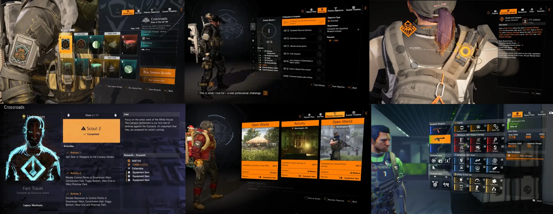 Six shipped The Division 2 interfaces built on the same simplification method: Season Pass, Seasonal Journey, ISAC Mod screen, Scouts 2.0, Priority Objectives and the Descent Talent menu.